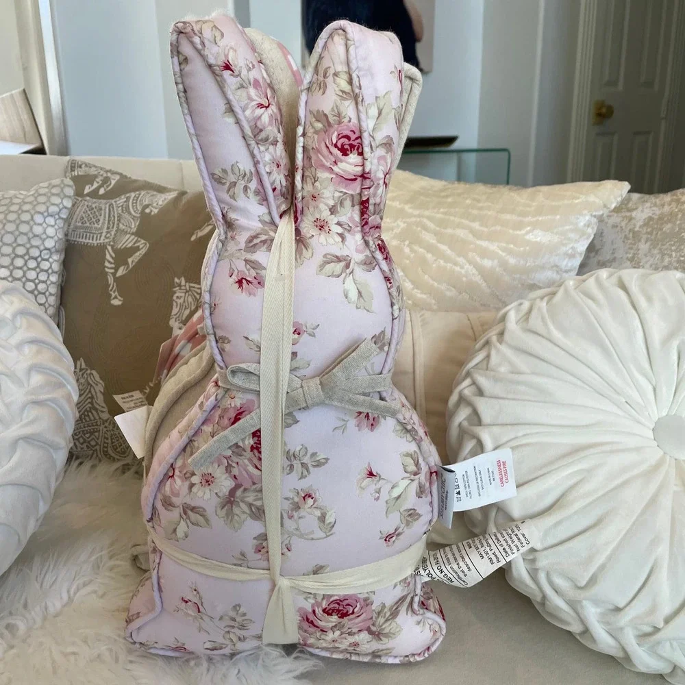 Easter SHABBY CHIC Bunny Rabbit Pillows Cottage Pink Floral Plaid Set of 3 NEW